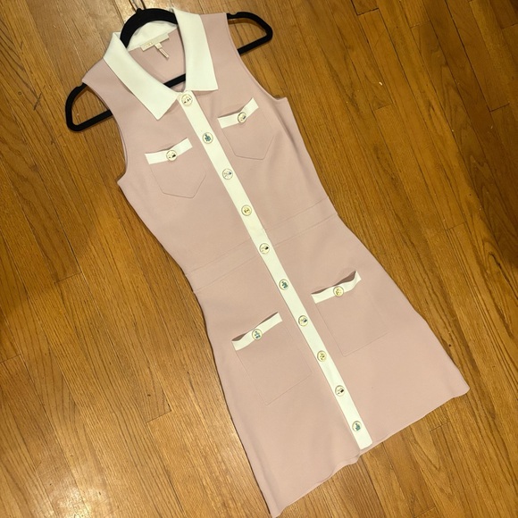 Maje Revisit Contrast Trim Woven Mini Dress Vacation 60s Retro Designer Trendy - Picture 9 of 16